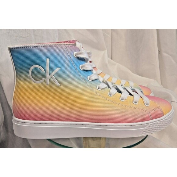 CALVIN KLEIN Women's Multi Color Rainbow  GIGI High Top Sneakers 9M - Picture 1 of 10